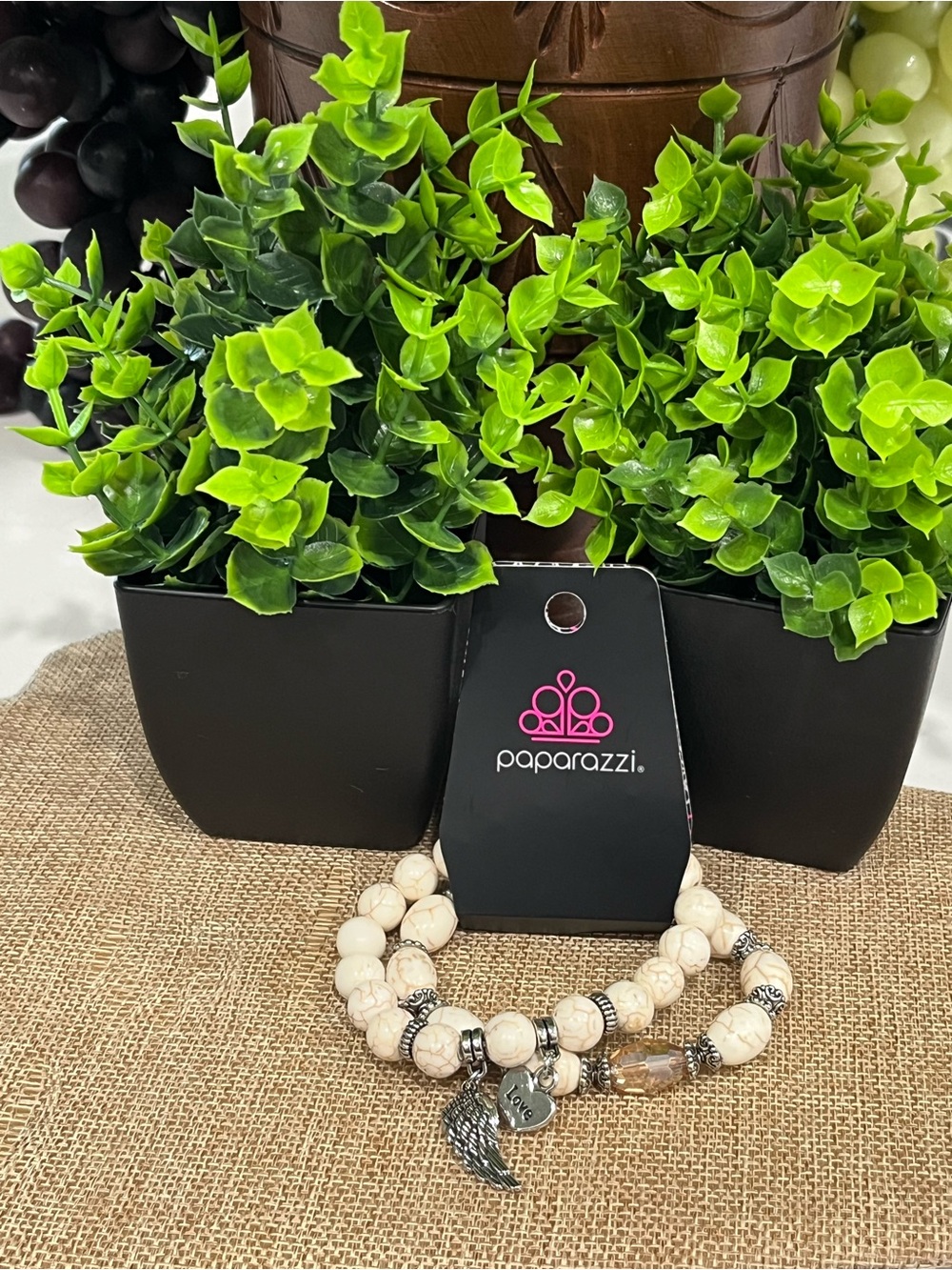 Paparazzi Cream Beaded Charm Bracelet Set with Silver Accents